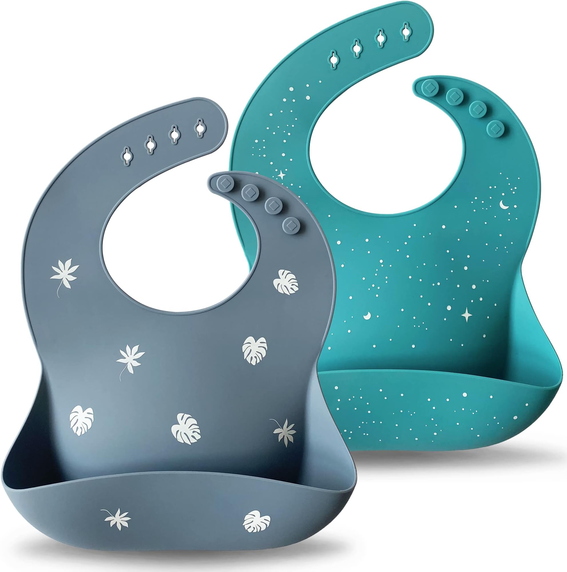 Moonkie Silicone Baby Bibs Set Of 2 | BPA Free Waterproof | Soft Flexible Adjustable Silicone Bibs for Babies & Toddlers(Tradewinds/Teal)