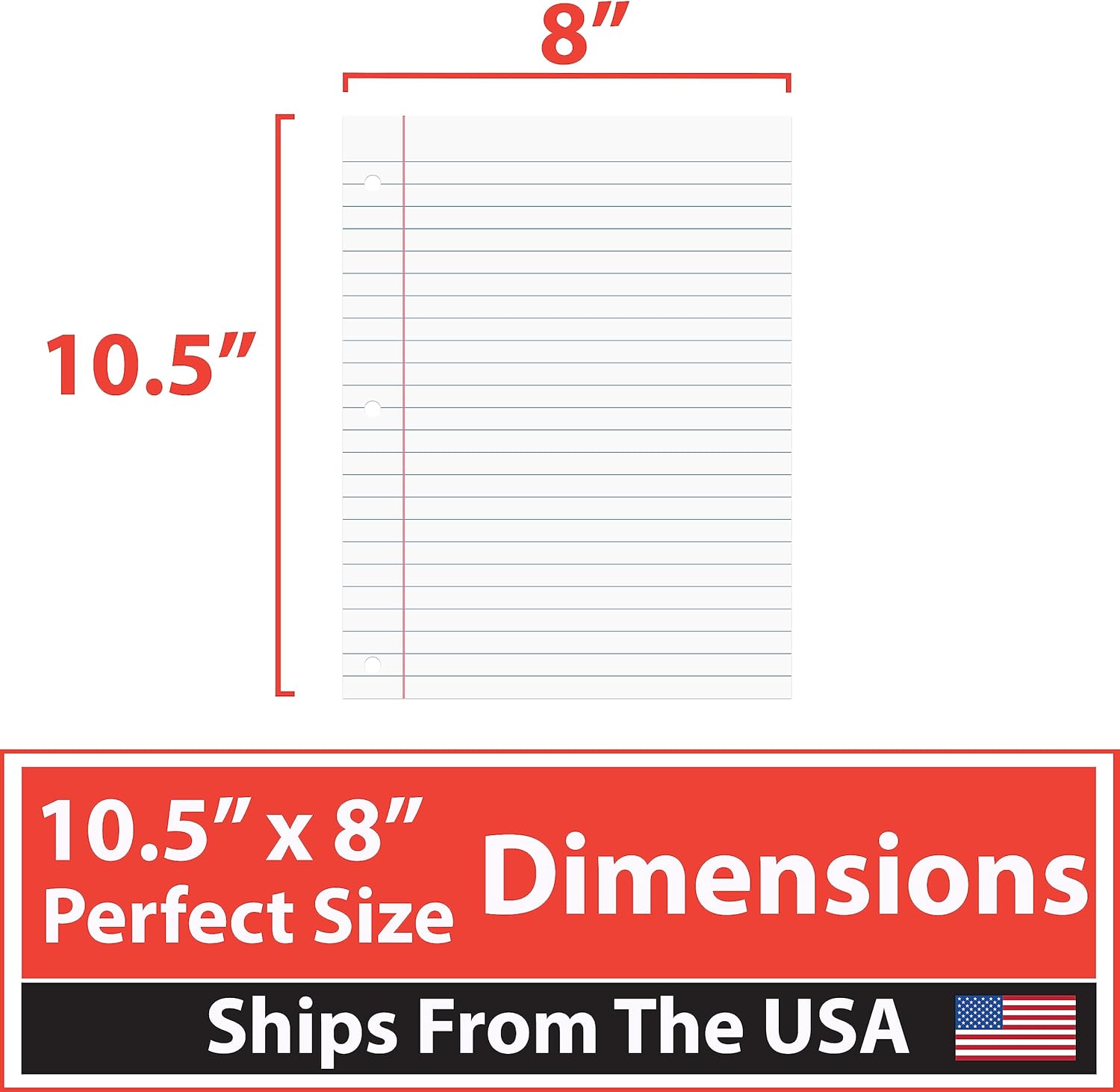 Notebook Paper, Loose Leaf Paper, Wide Ruled Notebook Paper, 10.5” x 8” Filler Paper, 56 gsm, 450 Sheets,150 Per Pack (3 Pack) : Office Products