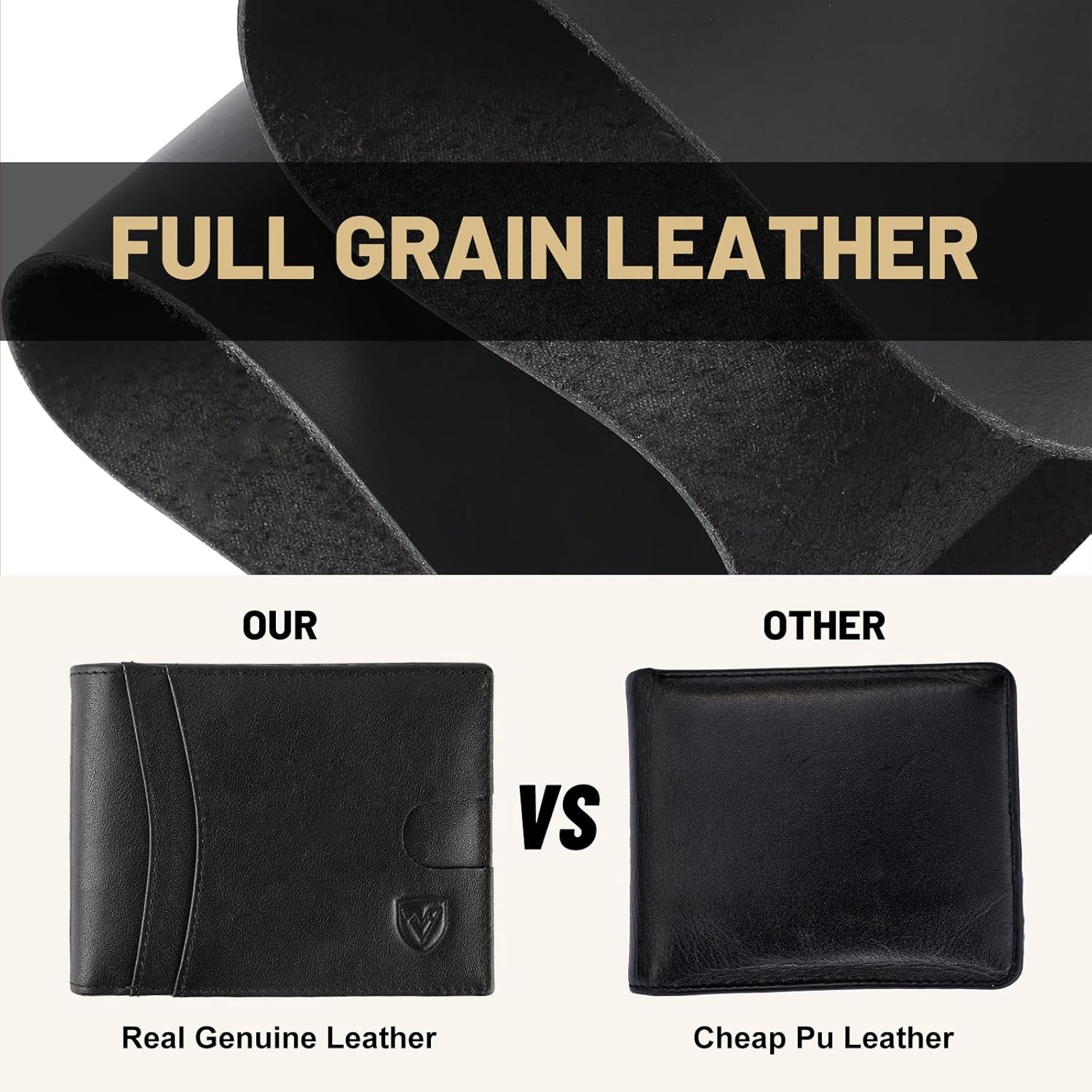 Full Grain Leather Wallet for Men | RFID Blocking | Extra Capacity Bifold Wallet with 2 ID Windows | Ultra Strong Stitching | Slim Billfold with 8 Card Slots | Gift for Him Black - Image 2