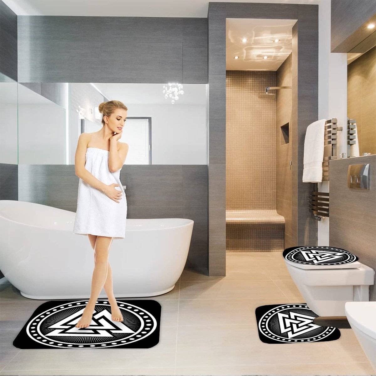Genérico Alfombra de baño, alfombras de baño Negras escandinavas, Alfombra de baño de Lujo de Microfibra, Juego de alfombras absorbentes, Alfombrillas de baño vikingas Vintage, Alfombrilla de pedesta