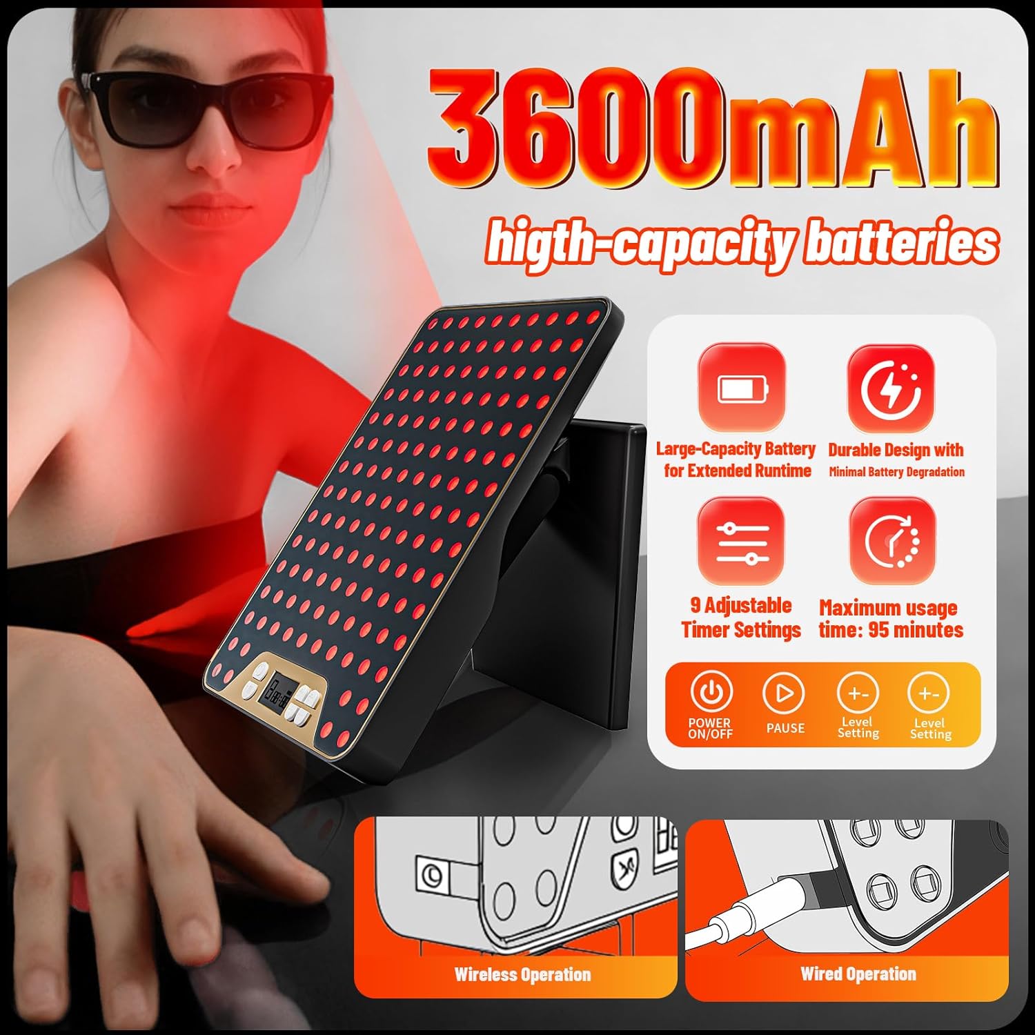 Red Light Therapy Device,Portable LED Red Infrared Light Device with 630nm, 660nm & 850nm Combination Light for Face and Body, 9 Adjustable Timer Settings, Adjustable Angle, Includes Goggles,Black