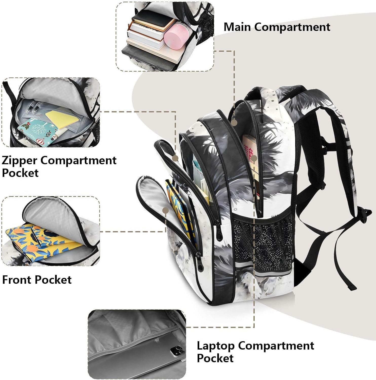 ALAZA Running Border Collie Dog Large Backpacks Travel Laptop Daypack School Book Bag for Men Women Teens Kids