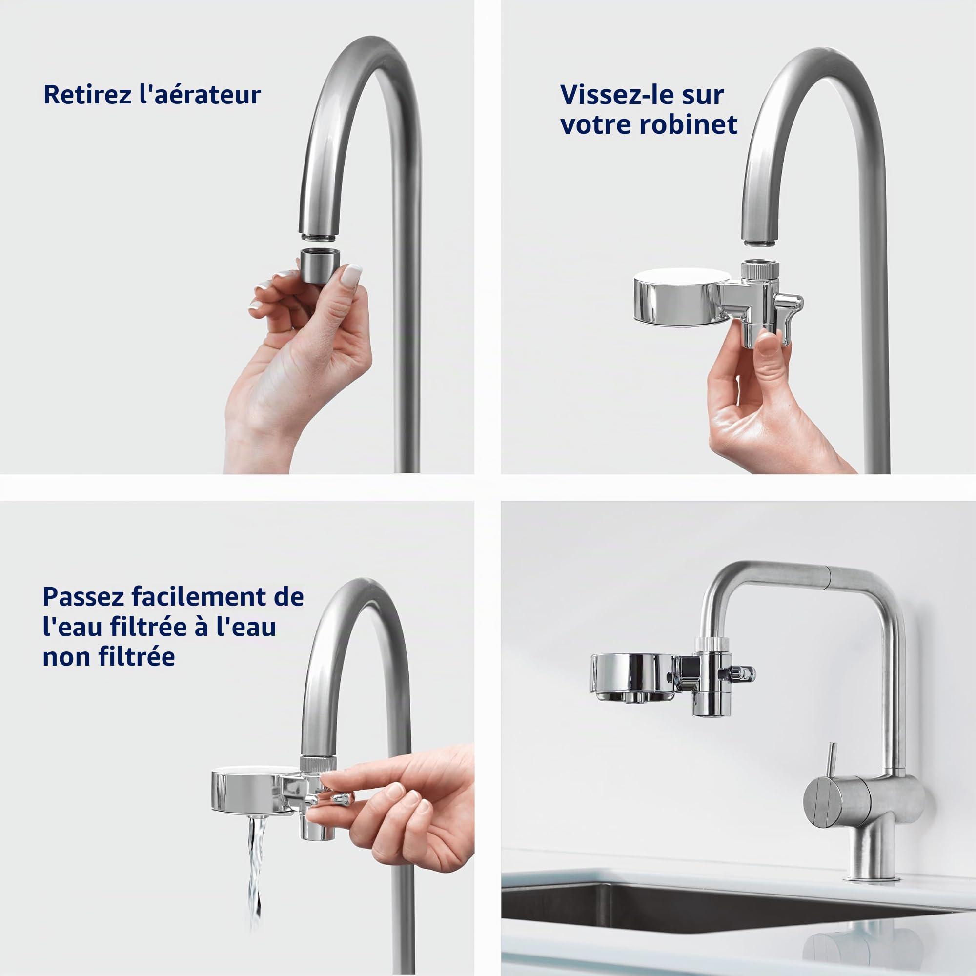 Tappwater EcoPro Compact - Le plus petit filtre à eau sur robinet disponible, filtre plus de 100 substances. Système de filtration en 5 étapes avec nanotechnologie. (chromé + 6 cartouches)
