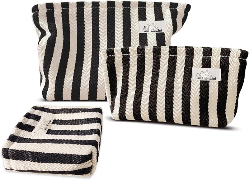 HAPPYHEIDI Conjunto com 3 necessaires de tecido listradas para maquiagem e acessórios