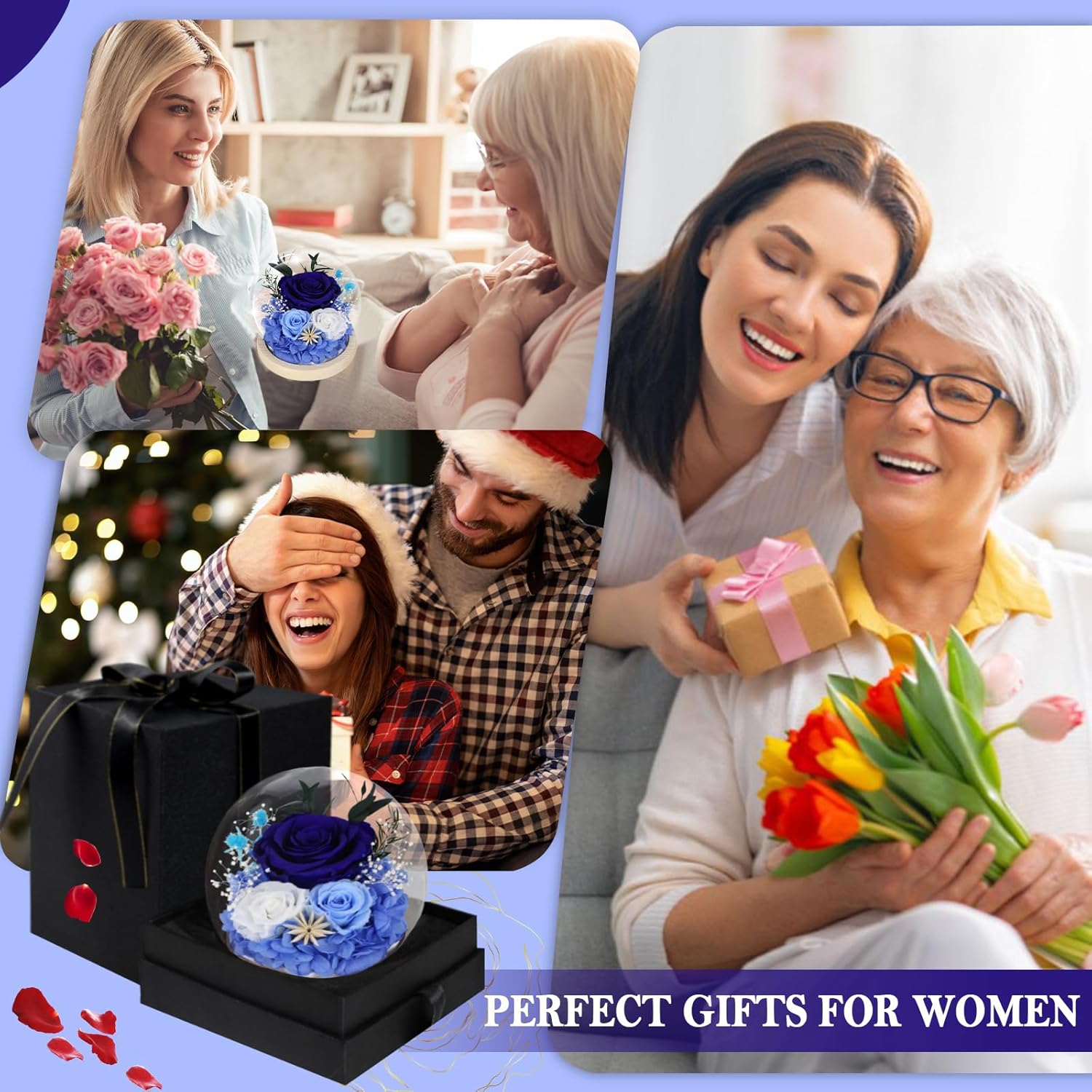 FIACO Preserved Rose Birthday Gift for Women Forever Fresh Flowers for Prime Delivery Gift for Mom Grandma Wife Valentines Mothers Day Christmas Anniversary Eternal Roses in Glass Dome - Image 6