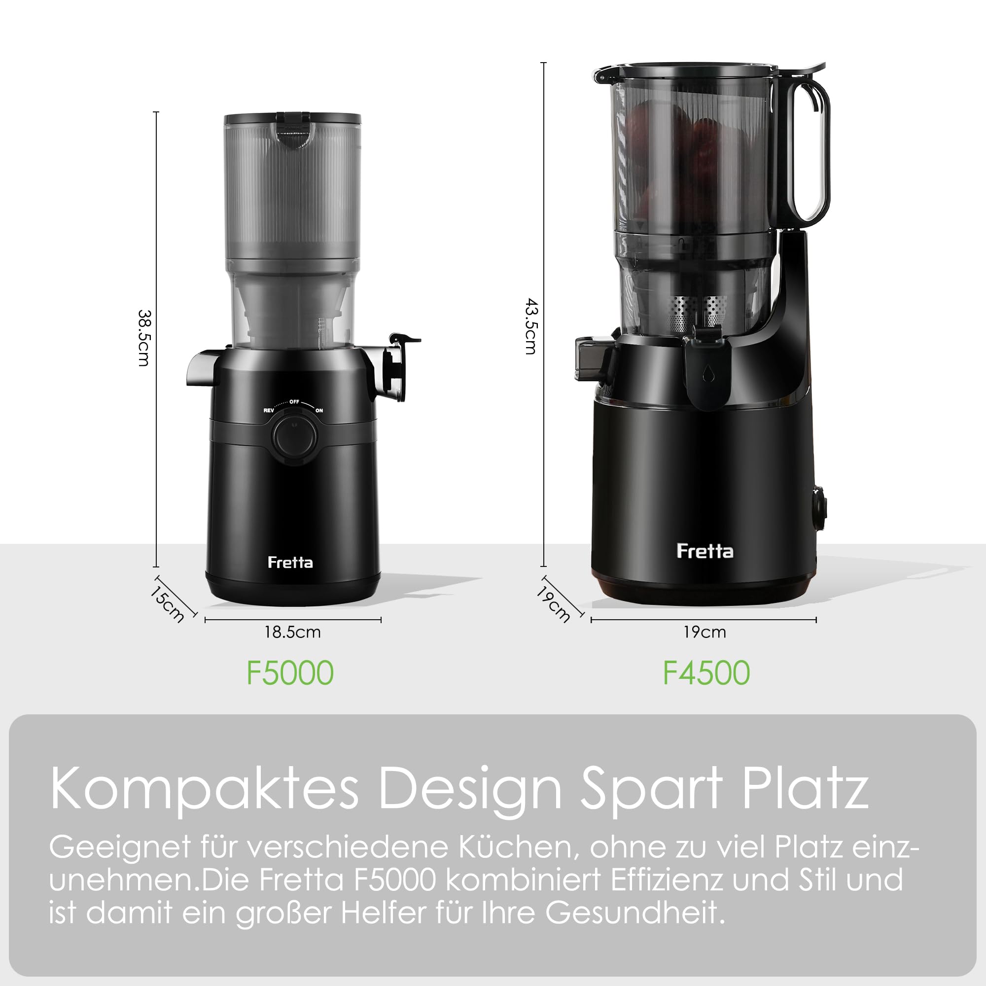 Fretta Slow Juicer 108MM Breite Fütterungsröhre BPA-frei Tritan-Material 200W