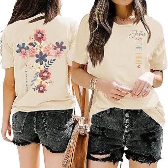 Christian Shirts for Women Faith Tshirt Bible Verse Funny Tees Short Sleeve God Jesus Tops