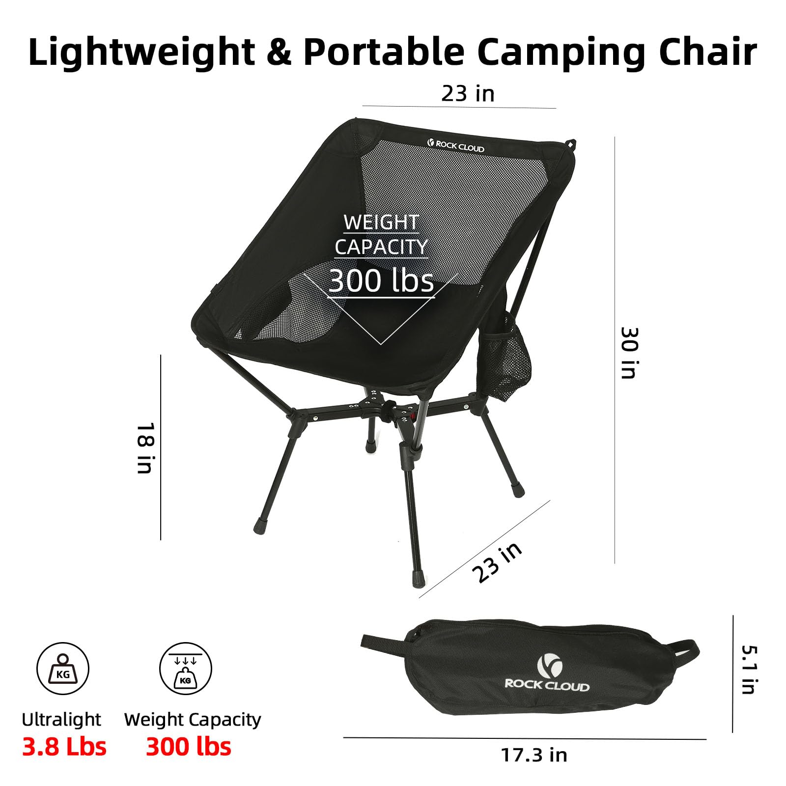 ROCK CLOUD Portable Camping Chair Lightweight Folding Chairs Outdoor for Camp Hiking Backpacking Lawn Beach Sports