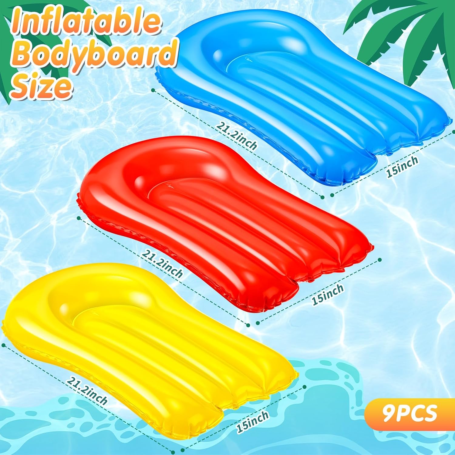 Blueweenly 9 Pcs Inflatable Body Boards for Water Slides, Pool Slide Inflatable Surfboard 21.2 x 15 Inch Portable Surf Boards for Kids Garden Lawn Water Slide Accessories