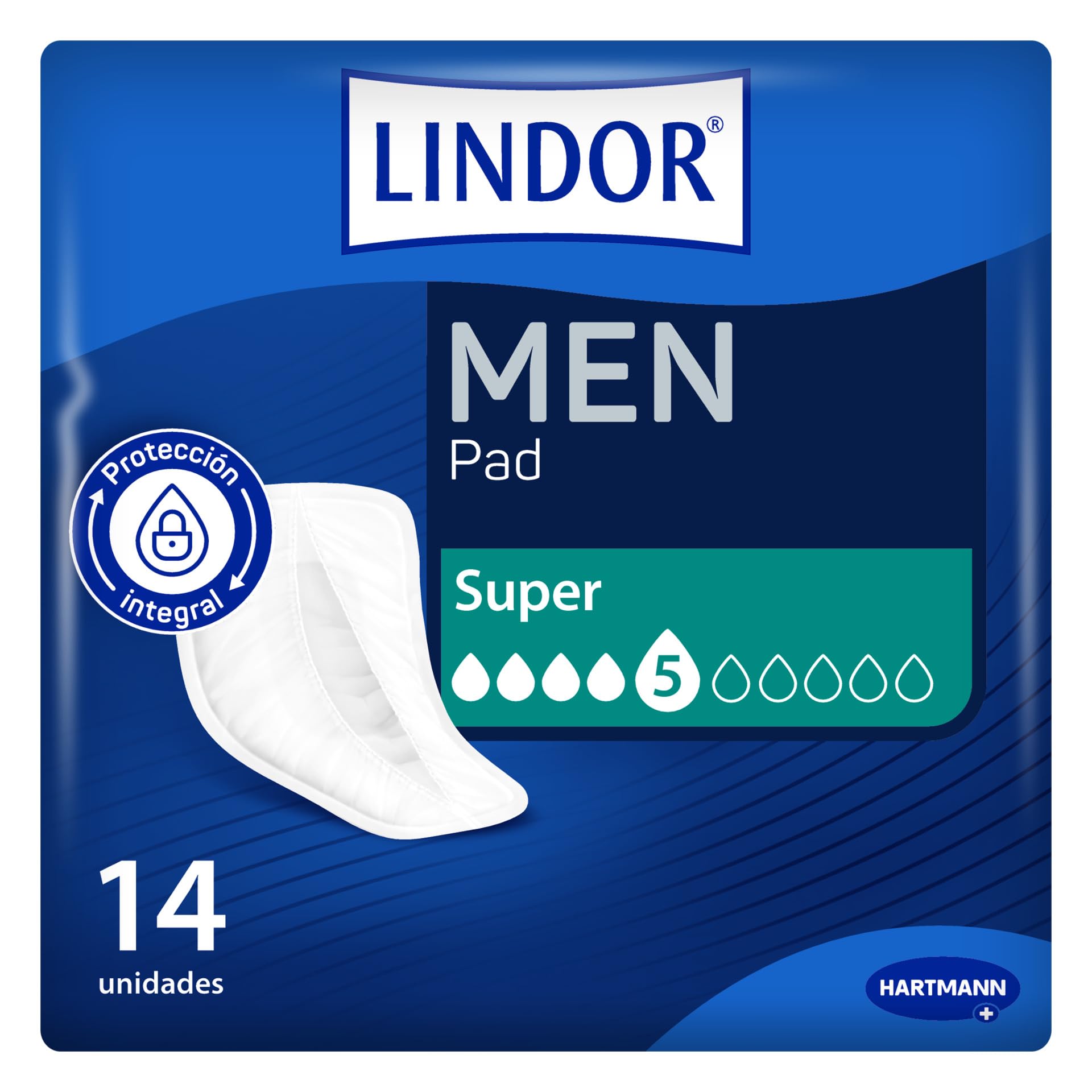 Lindor Men: Protectores para Hombres con Pérdidas de Orina, Super, Compresas y Absorbentes para Incontinencia, 14 unidades