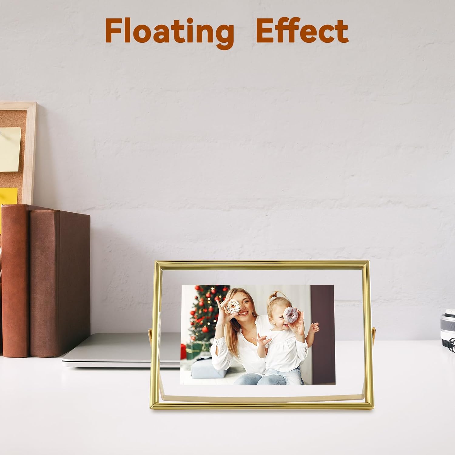 Gold Floating Frame (5"x7", Horizontal), 2 Set, For Picture 4x6, 3x5, 2x3, Tabletop Shelf Photo Frames, Home or Office, Classy For Festival, Birthday or Wedding