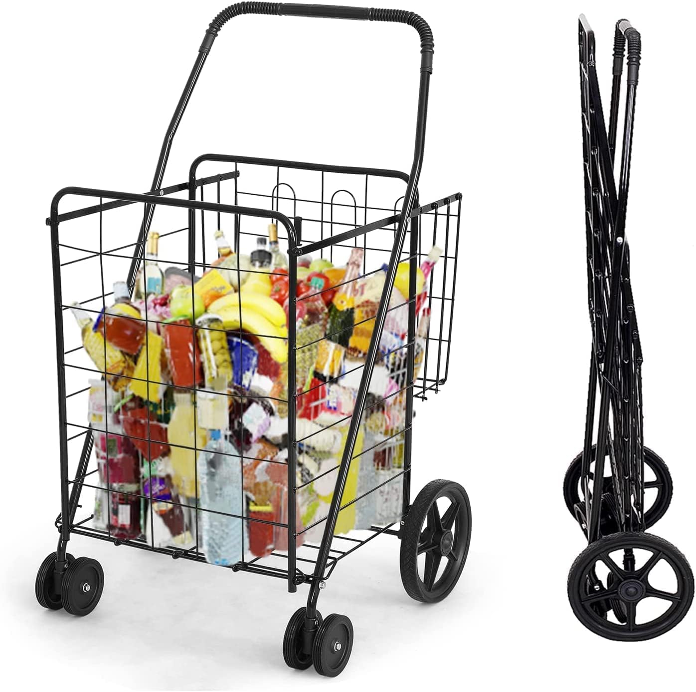 VEVOR Einkaufswagen zusammenklappbarer Einkaufstrolley mit Zwei Körben & wasserfester Auskleidung & Rädern, 45,3 kg Tragkraft, 64 10 L Einkaufsroller für Wäsche Einkaufen Camping Lebensmittel VEVOR Einkaufswagen zusammenklappbarer Einkaufstrolley mit Zwei Körben & wasserfester Auskleidung & Rädern, 45,3 kg Tragkraft, 64 10 L Einkaufsroller für Wäsche Einkaufen Camping Lebensmittel