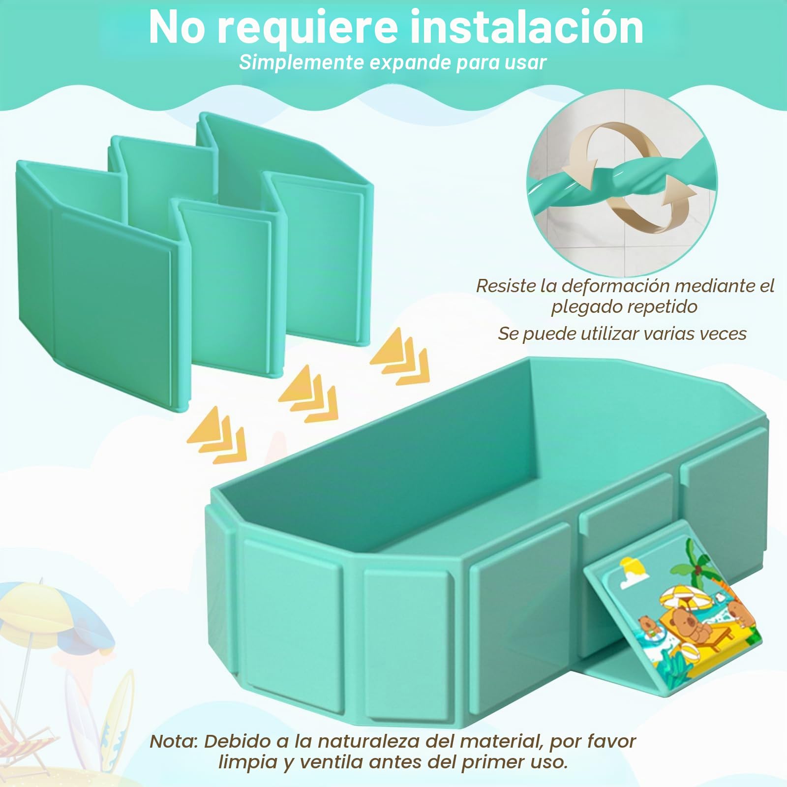 Bañera Plegable Bebé, Bañeras Portatil Multifuncional para Bebes de 0 a 8 Años, Bañera Niño Integrada con Tapón de Drenaje para Ducha o Jardín, Ahorra Espacio, Expansión Rápida, Verde