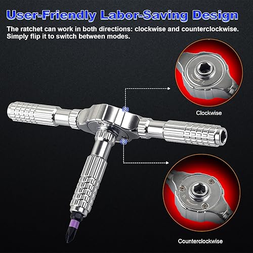 Miniatura 3 de Juego de destornilladores magnéticos 40 en 1, juego de destornilladores de trinquete para bricolaje con mango desmontable en T, herramientas de