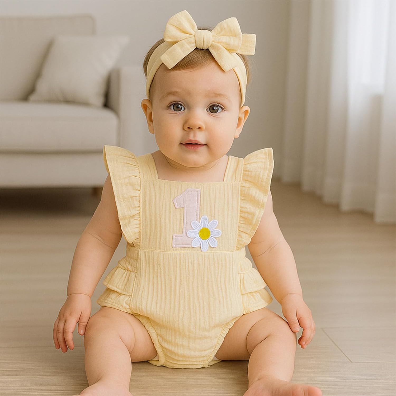 Winmany Baby Girl First Birthday Outfit 1st Birthday Sweet Cotton Romper With Headband Cake Smash Photo Shoot Clothes - Image 2