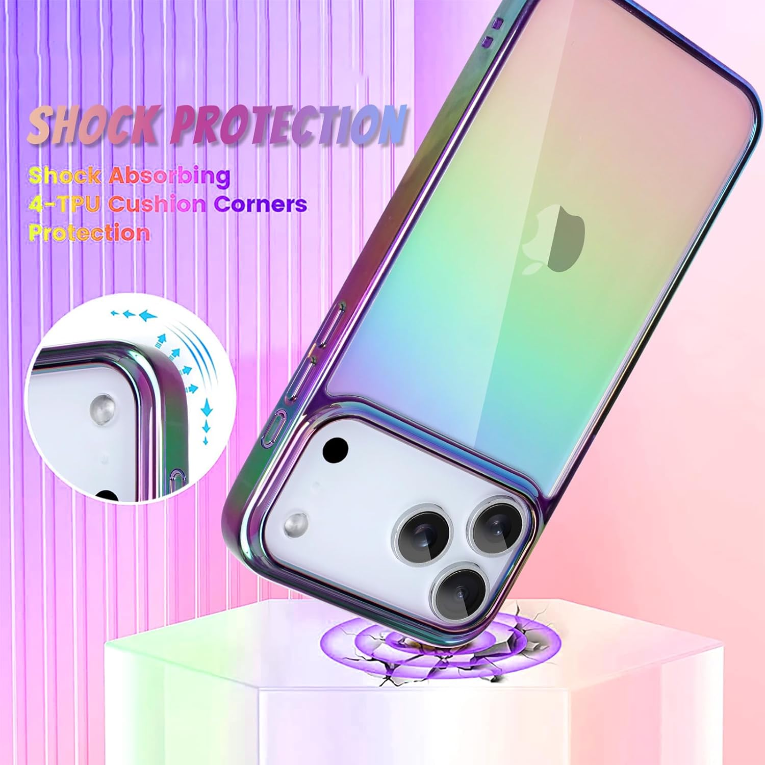 Bonoma for iPhone 17 Pro Case 2025 Bling Laser Iridescent Florescent Crystal Camera Protector Shockproof Edge Cover -Purple - Image 3