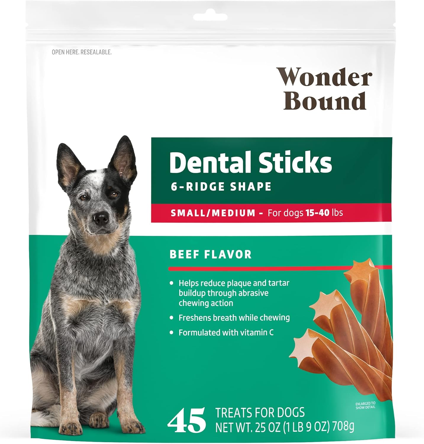 Wonder Bound Chicken Dental Sticks for Large Dogs | 40 Count Pack of 2 | Plaque & Tartar Control | 6-Ridge Shape