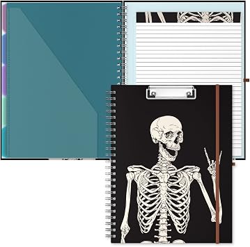 Hongri Clipboard Folio with Refillable Lined Notepad, 8.5 x 11 Folders with Storage 10 Pockets, Spiral Portfolio, Size 12.8X 9.7 in, Office & School Supplies, Skeleton