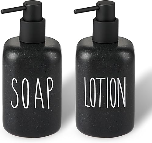 Juego de 2 dispensadores de jabón de baño, 16 onzas, dispensador de jabón de cerámica y dispensador de jabón de loción, botellas de jabón de manos
