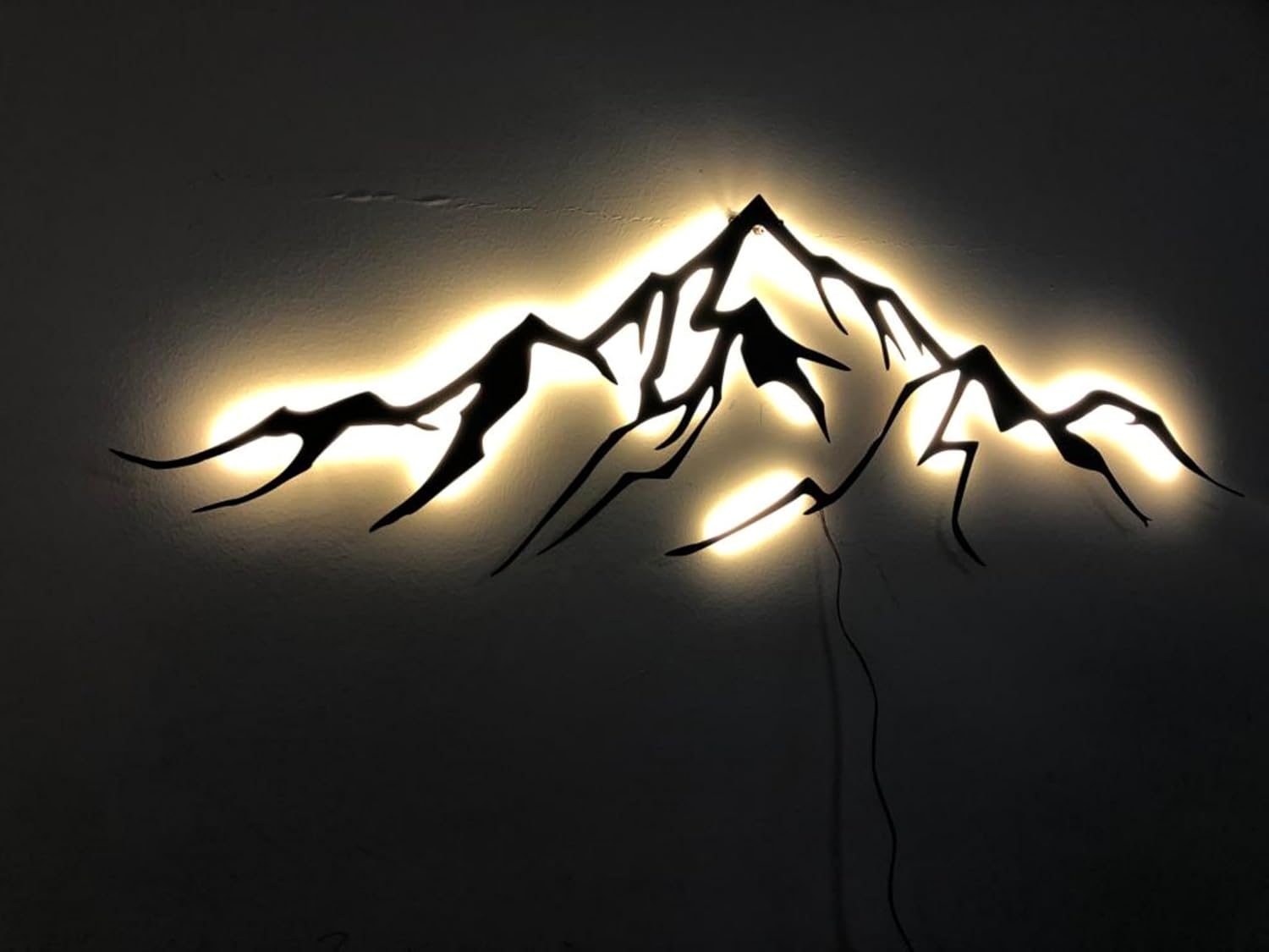 Metal LED Light Mountain Wall Decor - Mountain Lighted Wall Art - Outdoor Lighting for Home, Office, Bedroom, Living Room, Kitchen, Dining Room (43.3x13.3 Inches / 110x34 cm, Warm White)