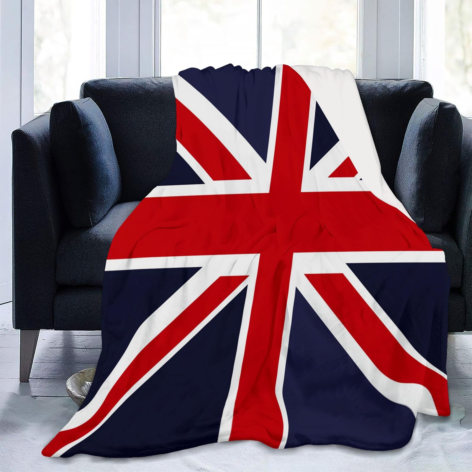 Einfache Union Jack-Flagge Bedruckte Weiche Wolldecke 150 x 200 cm Warme und Bequeme, atmungsaktive Flanell-Fleecedecke Blau und Rot Für Die Inneneinrichtung Kinder Erwachsene Matratze Sofadecke