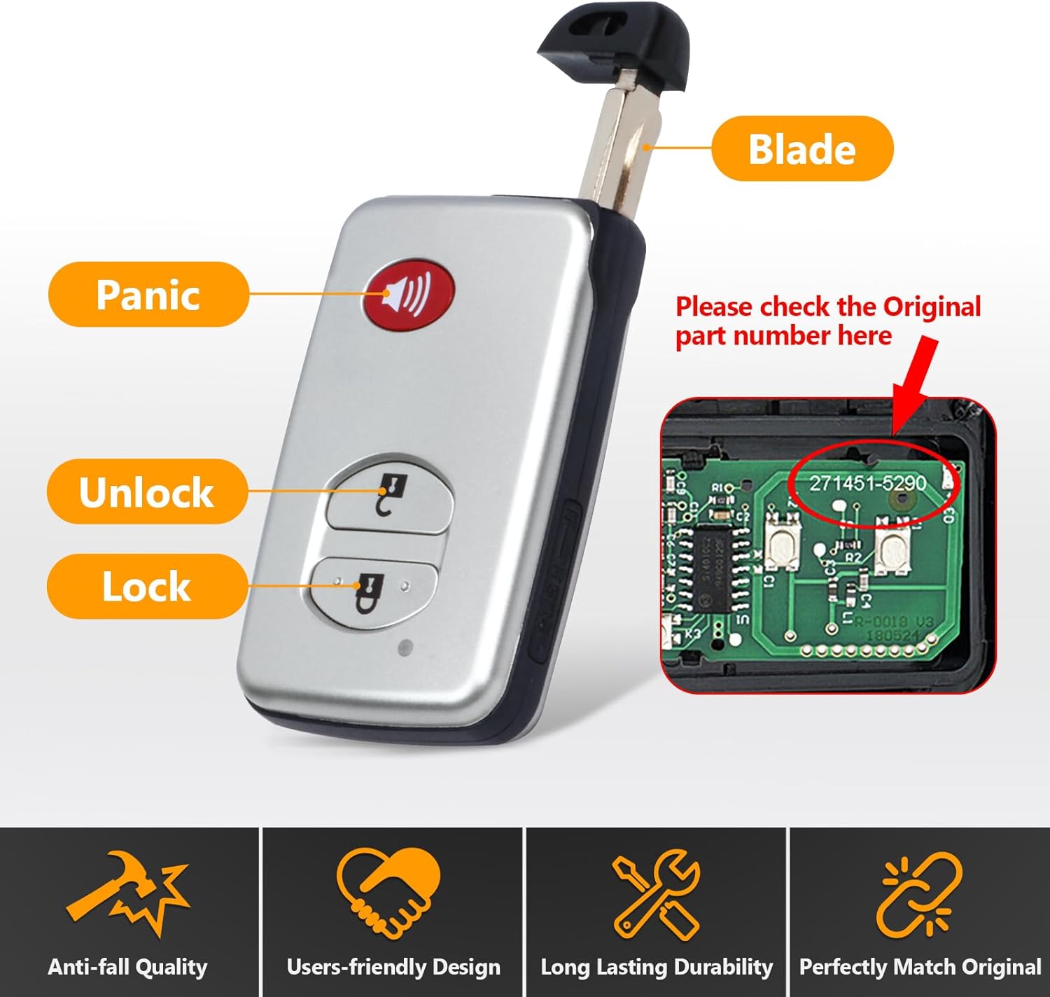 Yewong Car Key Fob Remote Keyless Entry Control for Toyota 4Runner 2010-2019 Prius 2010-2016 Venza 2009-2016 FCCID:HYQ14ACX 271451-5290 Board 3 Button