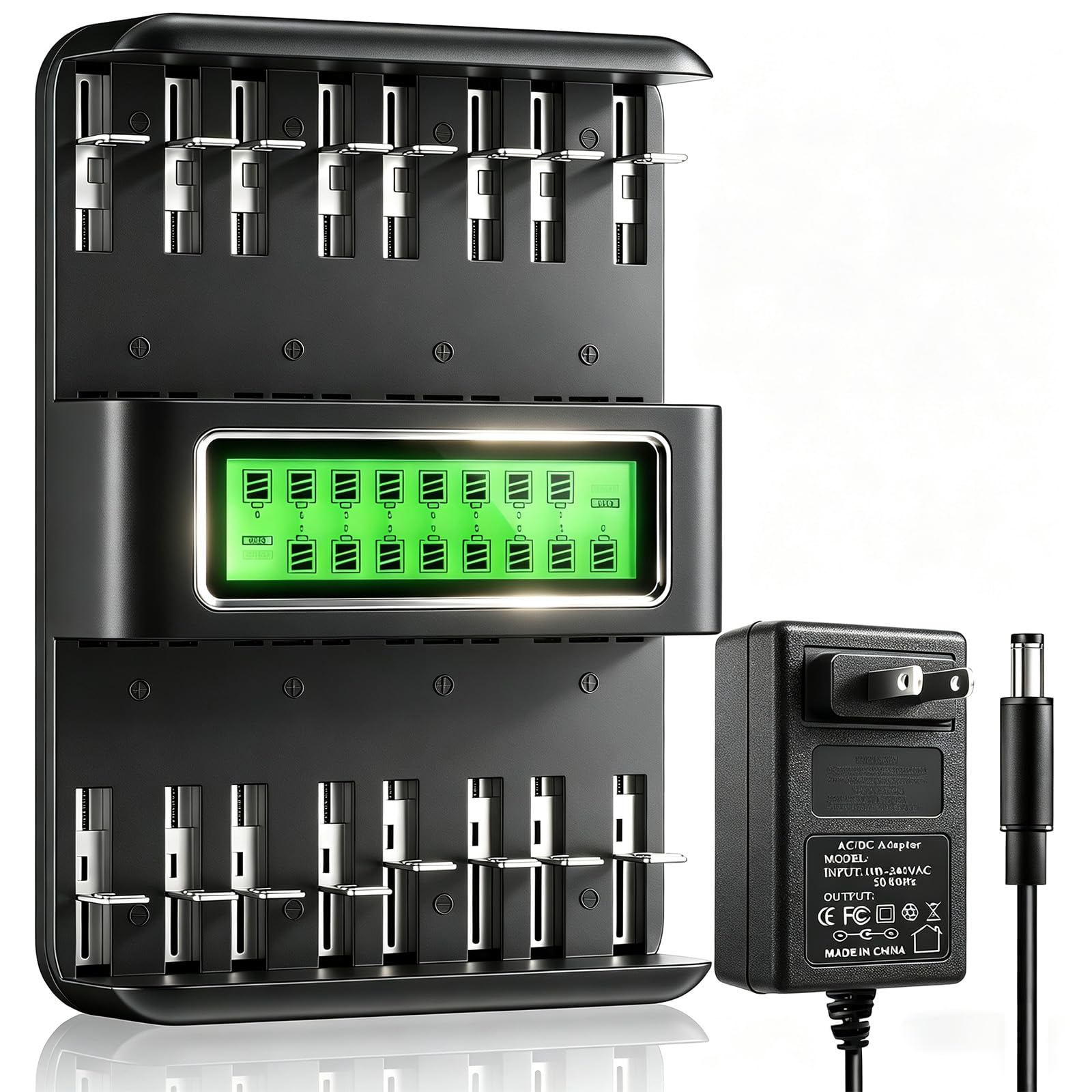 Chargeur de batterie universel AA AAA C D 16 baies, écran LCD Chargeur universel rechargeable pour piles 1,2 V AA AAA C D