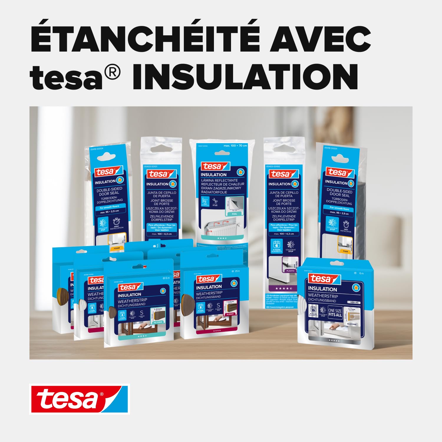 tesa INSULATION Bande d'étanchéité S - Joint en caoutchouc autocollant pour l'isolation des fentes des fenêtres et des portes - Marron - 25 m x 9 mm x 4 mm