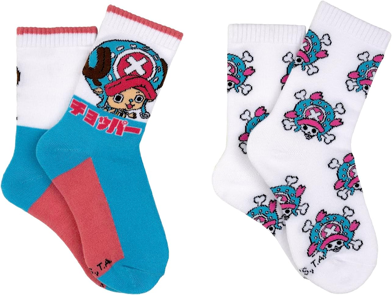 One Piece Kids Crew Socks (2 Pair) - Chopper - Fits Kids Shoe Size 9-3