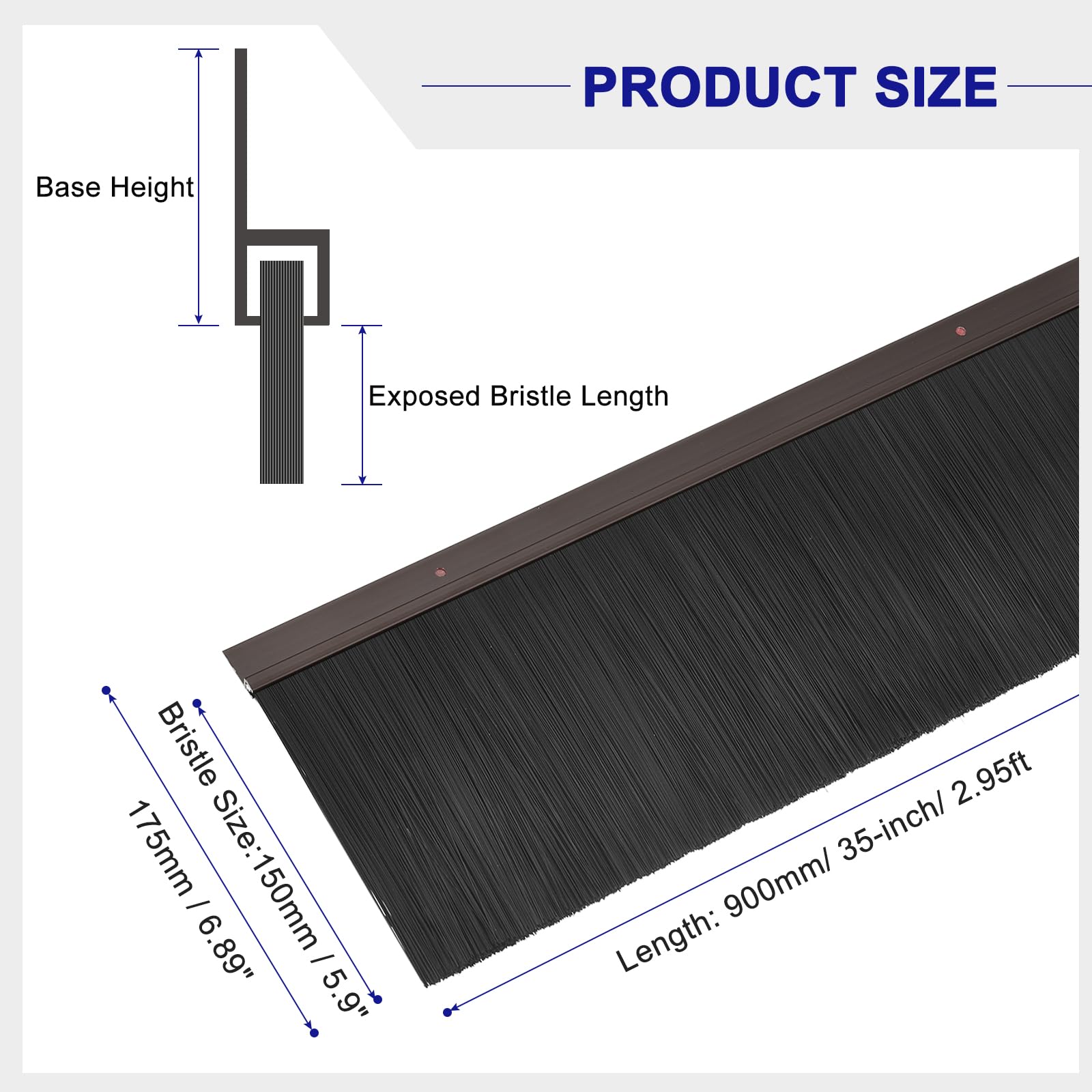 QUARKZMAN 2Pz Spazzola per Porta con Base in Lega di Alluminio a Forma di H con Spazzola in Pp da 150mm per Casa, Industria (900mm L, Marrone)
