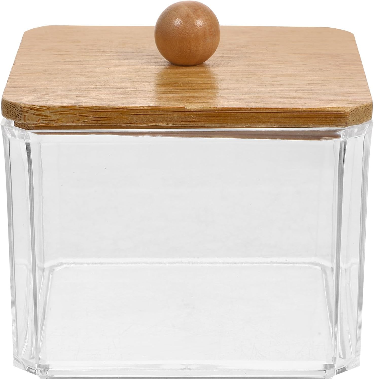 Lidded Cotton Swab Box Wooden Storage Organizer for Bathroom Desktop