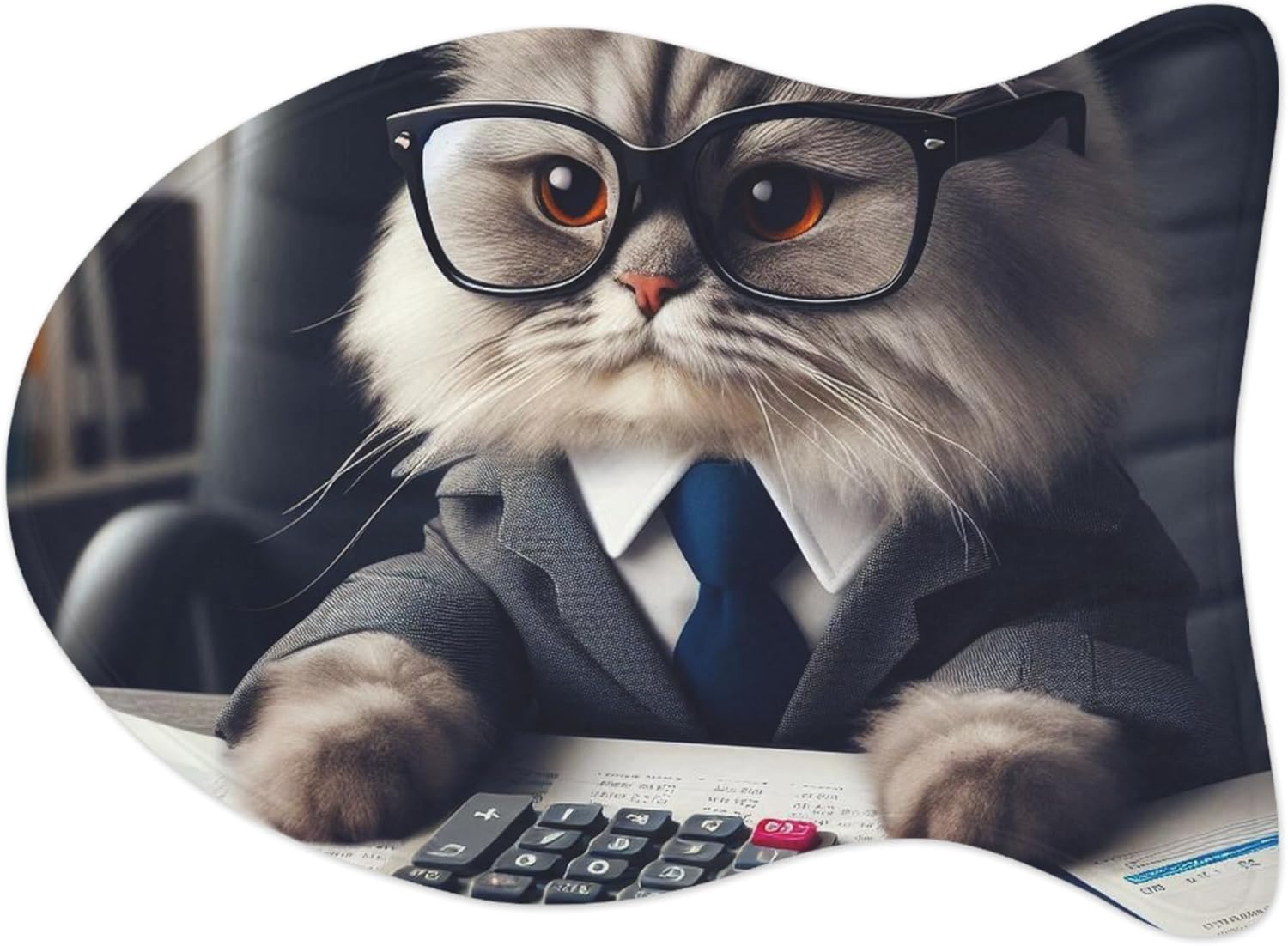 Vibrant Colors Anti-Slip Pet Feeding Mat - Realistic Accountant Cat Design