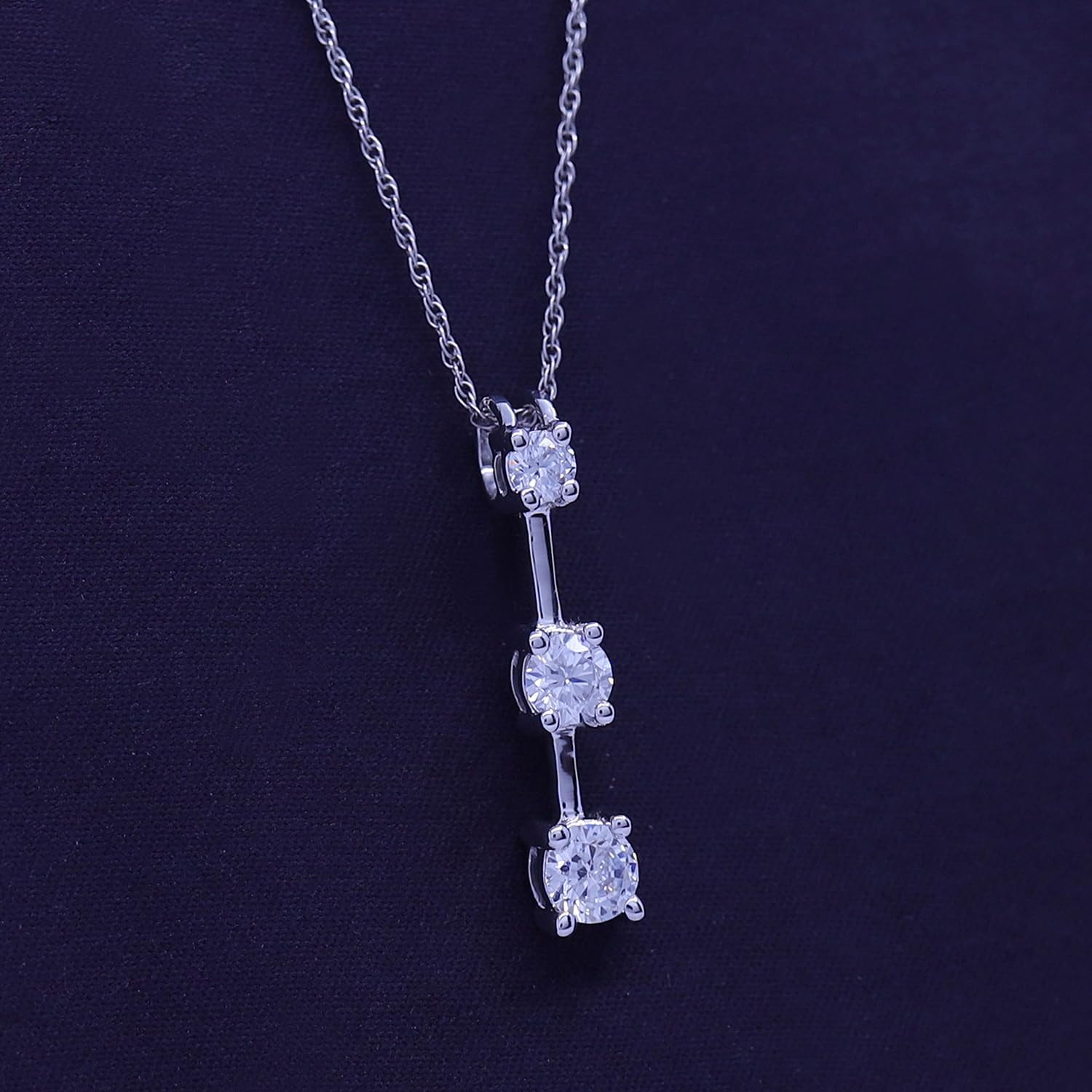 Past Present Future 3 Stone Pendant Necklace for Women Round Cut Moissanite or Cubic Zirconia and Lab Grown Diamond 14K Gold Plated Sterling Silver with 18" Chain, Dainty Anniversary & Promise Jewelry