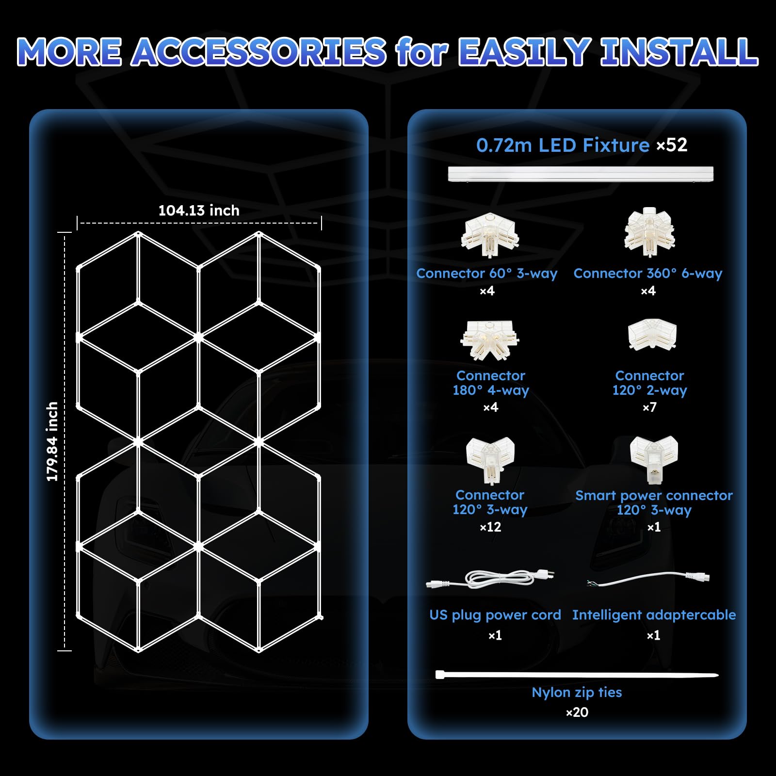 Grandes lumières LED hexagonales – Lumières hexagonales en surstock pour garages, magasins, salles de conférence, ateliers de réparation automobile