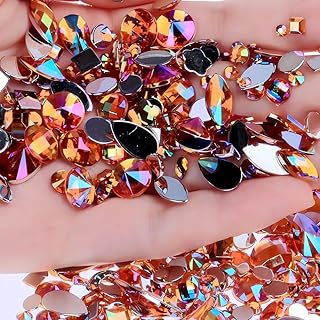 1000pcs AB Colorful Rhinestones Crystal Gems, Flatback Acrylic Gemstone Jewels, Craft DIY for Cosplay Pirate Halloween Costume Clothes Party, Nail Crafting Gems Accessories (Orange AB)