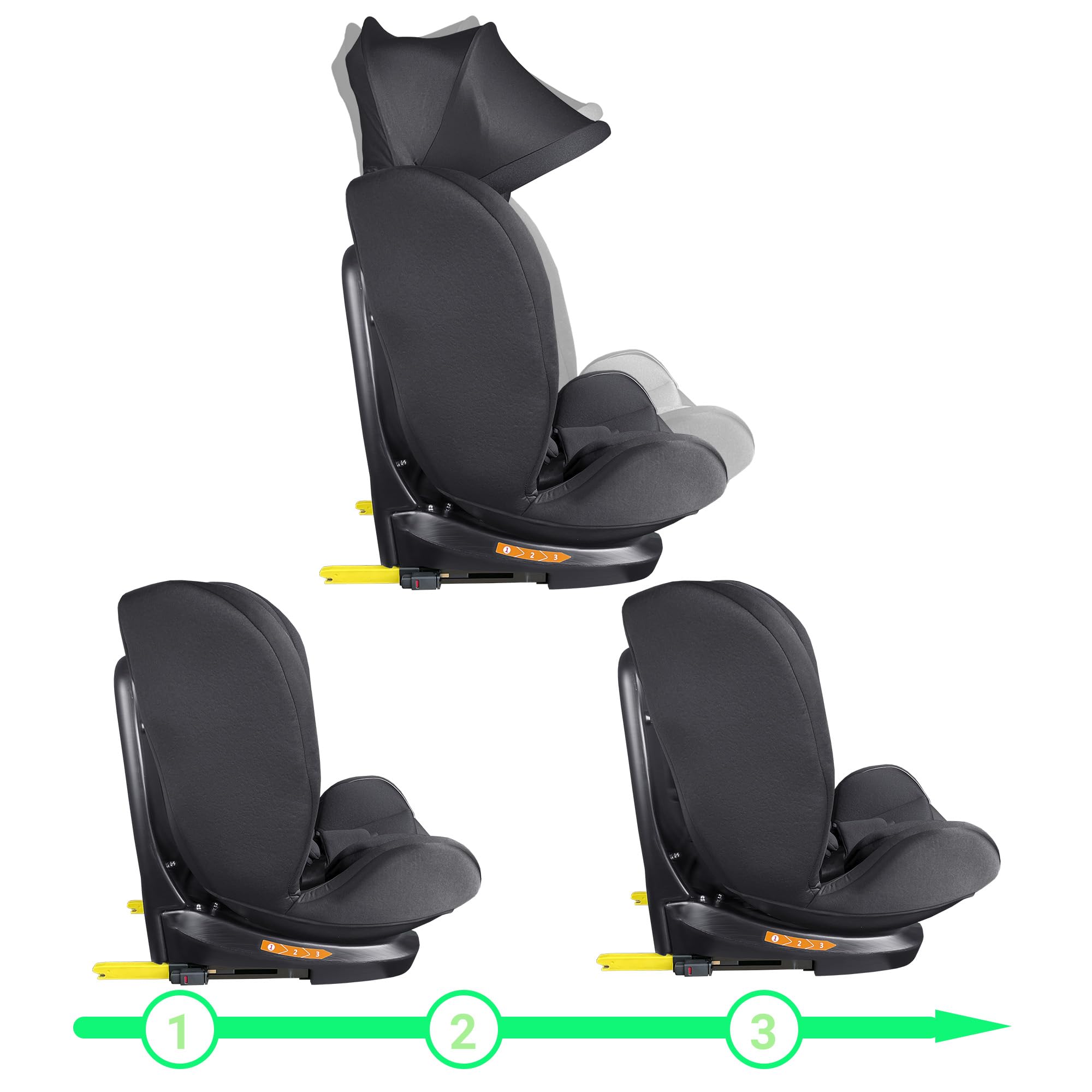 XOMAX XZ-16 Kindersitz drehbar 360° mit ISOFIX Liegefunktion mitwachsend 0-36 kg, 0-12 Jahre, Gruppe 0/1/2/3 I 5-Punkt-Gurt und 3-Punkt-Gurt Bezug abnehmbar, waschbarI ECE i-Size 129R (Schwarz)