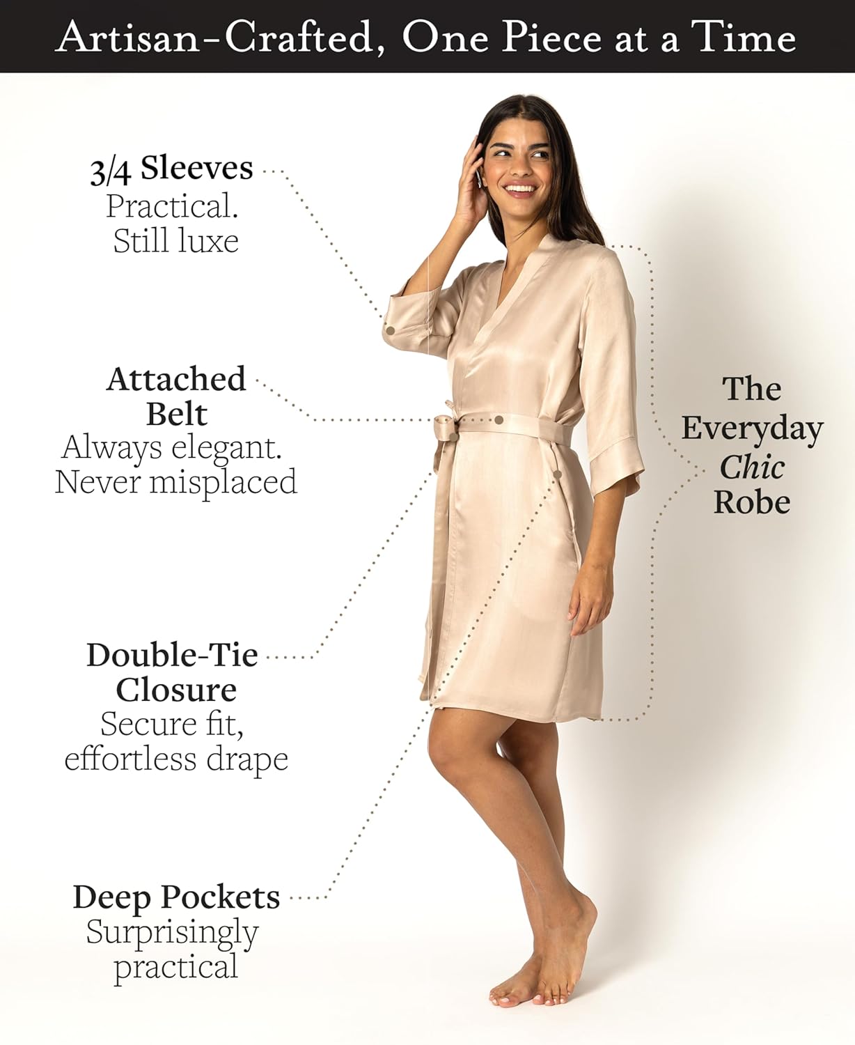 Tara Sartoria Luxury Artisan Silk Robe for Women, Knee Length, Washable, 27 Momme, XS–4XL, Oprah Daily 2025 - Image 5