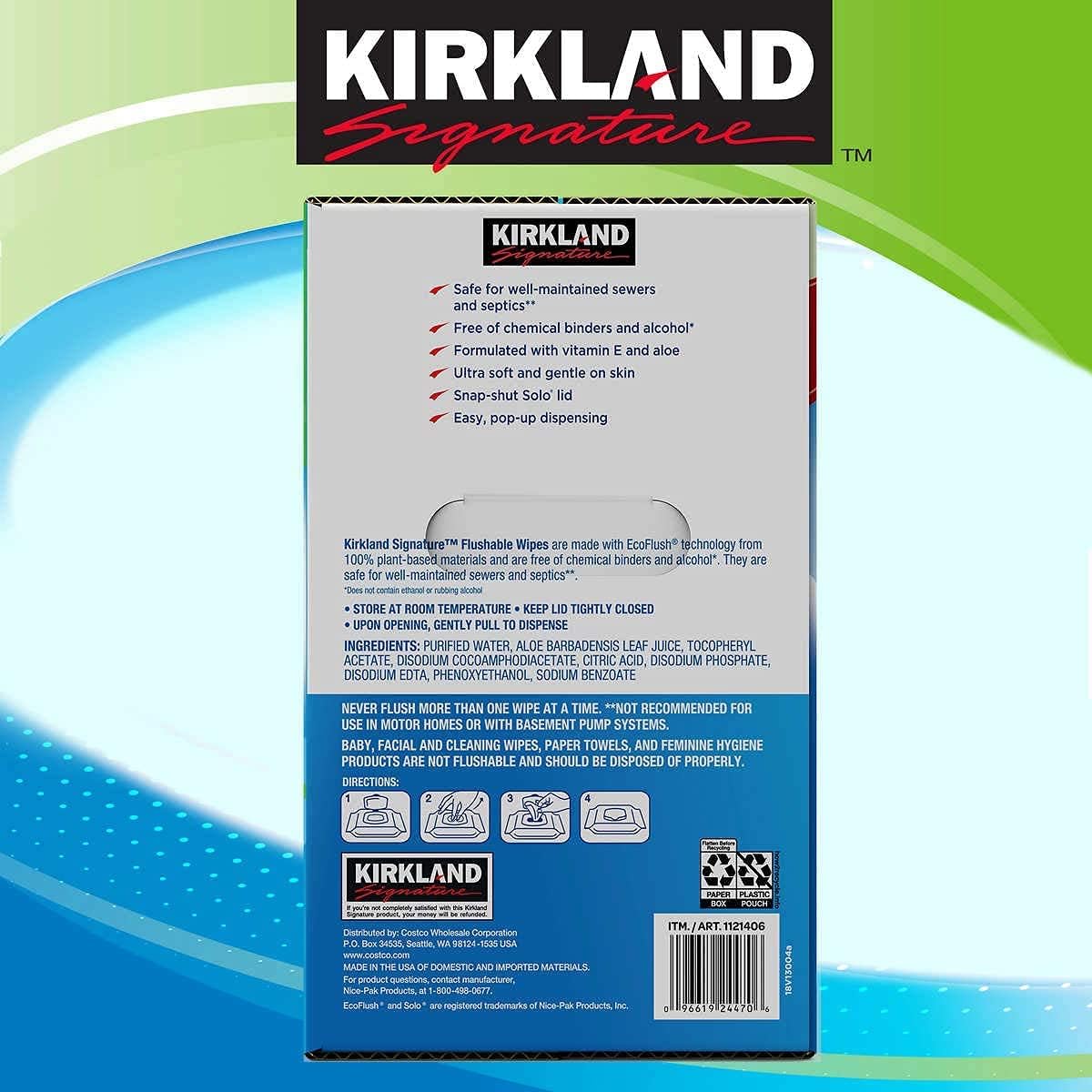 Kirkland Signature Moist Flushable Enhanced Cleansing & Freshness Ultra Soft Hypoallergenic Plant-Based Wipes - 632 Count : Health & Household