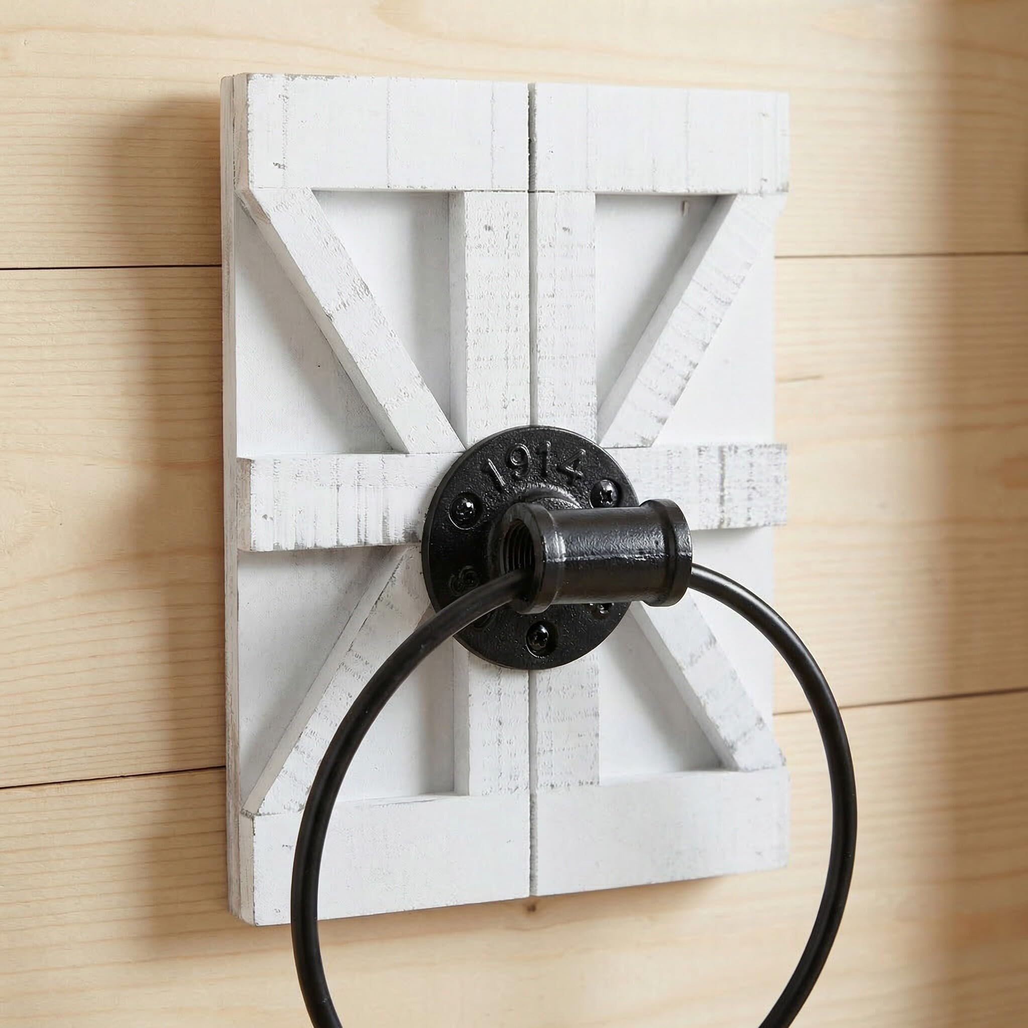 Porta Asciugamani ad Anello da Parete in Ferro Bianco 2 Pezzi | Stile Farmhouse Rustico Vintage Classico, Adatto per Lavanderia e Cucina
