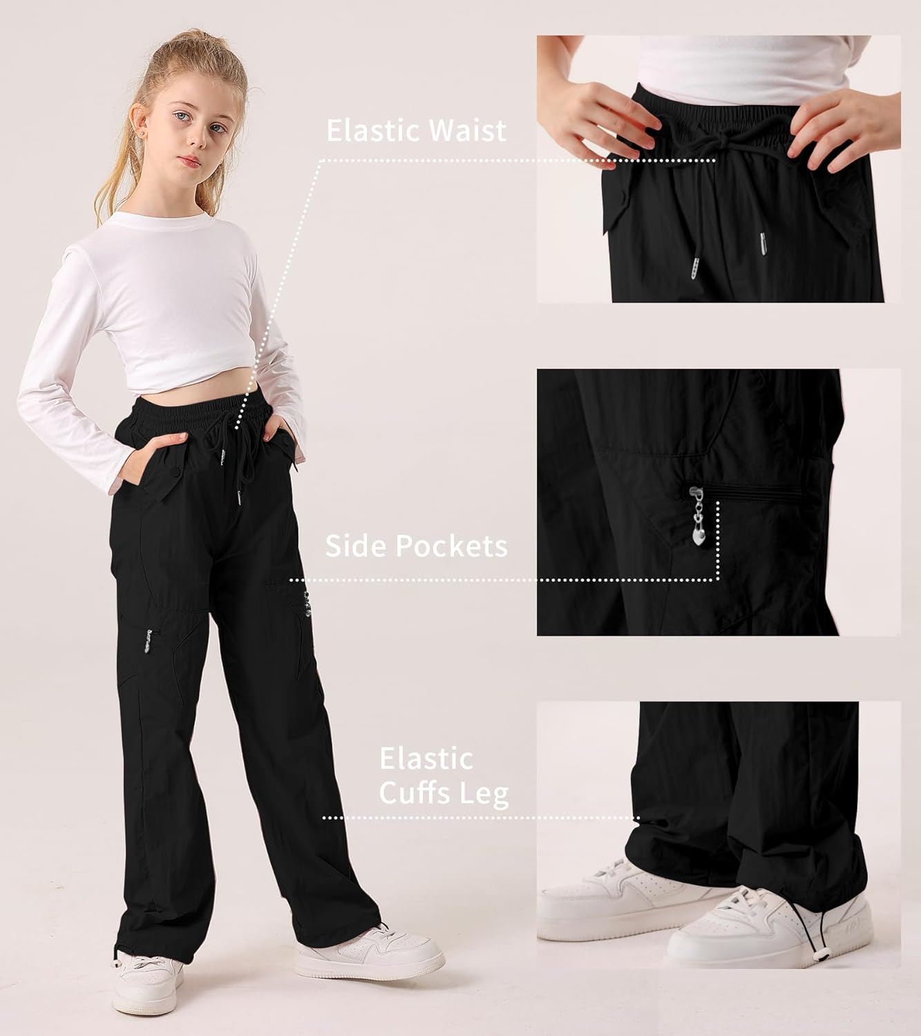 Cargo Pants for Girls Parachute Baggy Joggers Elastic Waist Wide Leg Hip Hop Dance Outfits Size 7-14 - Image 5