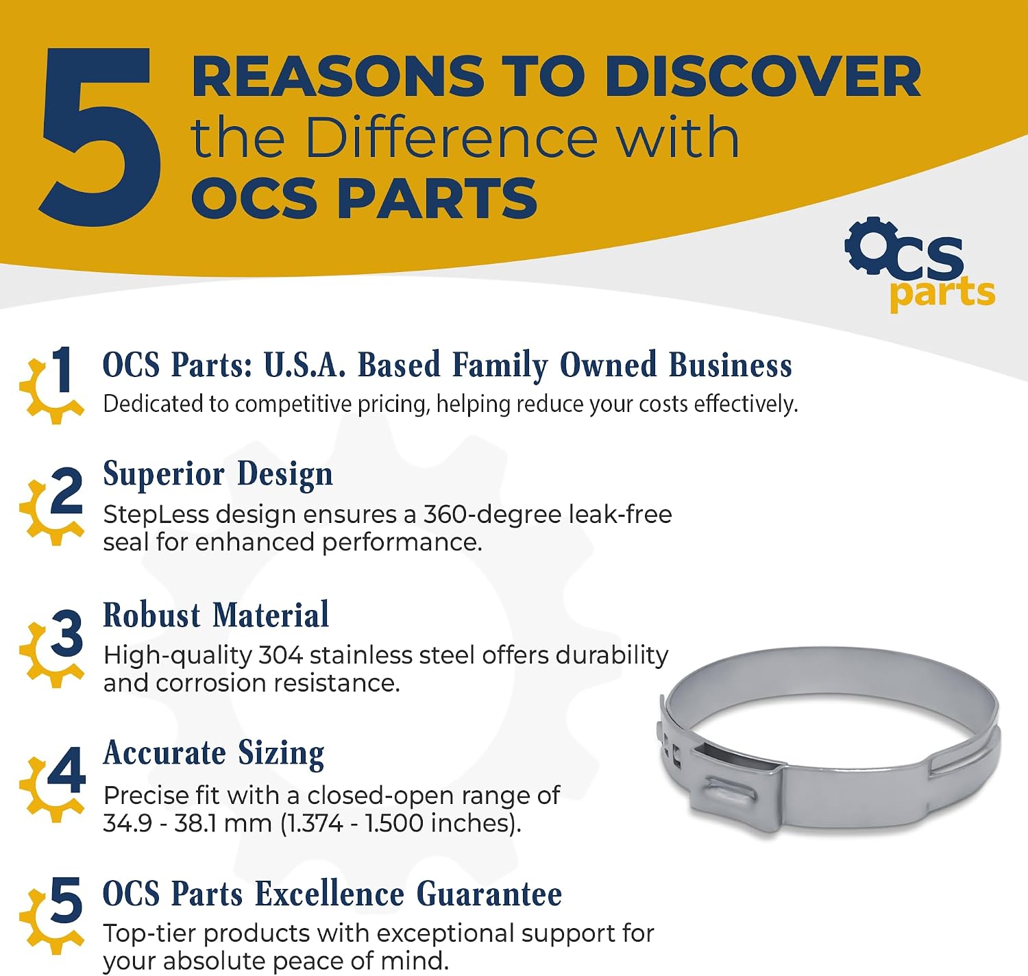 OCS Parts – Oetiker Ear Clamps 167 Series, 304 Stainless Steel, 38.1 mm Size, Pack of 100, Band Dimension 7 x 0.6 mm, Includes OCS Parts 2-Year Warranty