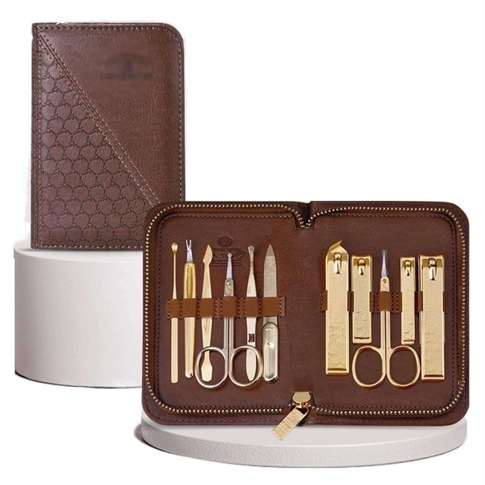 Professionelles 11-in-1-Maniküre-Set mit Nagelknipsern aus Edelstahl und edlem PU-Lederetui – ideal für Männer und unterwegs.