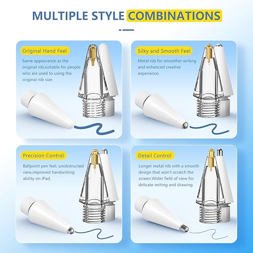 Vista 20 de Puntas de repuesto para Apple Pencil Pro/Pencil de 2ª generación, lápiz de 1ª generación, lápiz USB-C (paquete de 4)