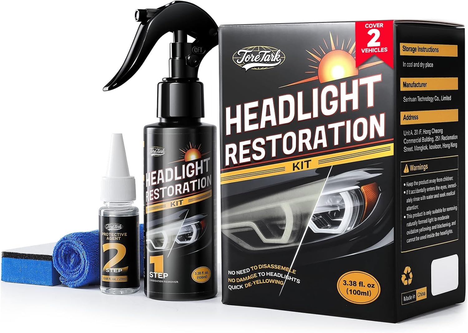 Car Headlight Restoration Kit No Power Tools 2-3 Treatments