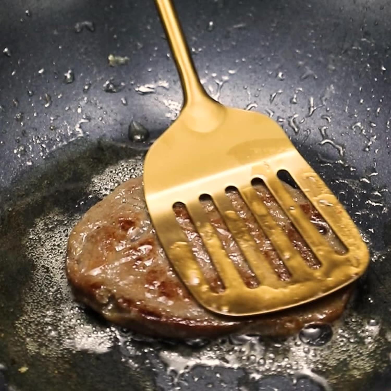 Cooking Utensils Set 7Pcs Golden Gift Set Stainless Steel Spatula Kitchen Cooking Tools Big Drain Cooking Ware Set