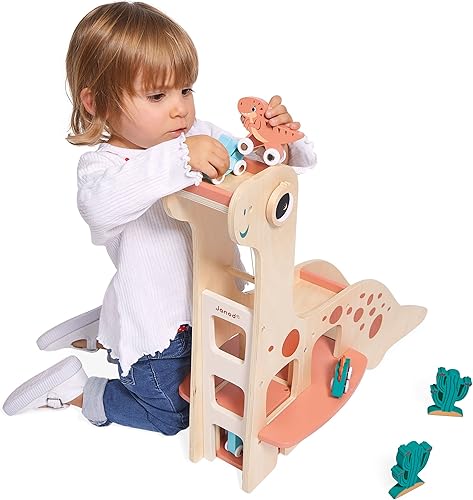 Miniatura 9 de Janod - Garaje de dinosaurio de madera de dinosaurio - Juego imaginativo - Fomenta la creatividad y la narración - Mejora el diseño de habilidades