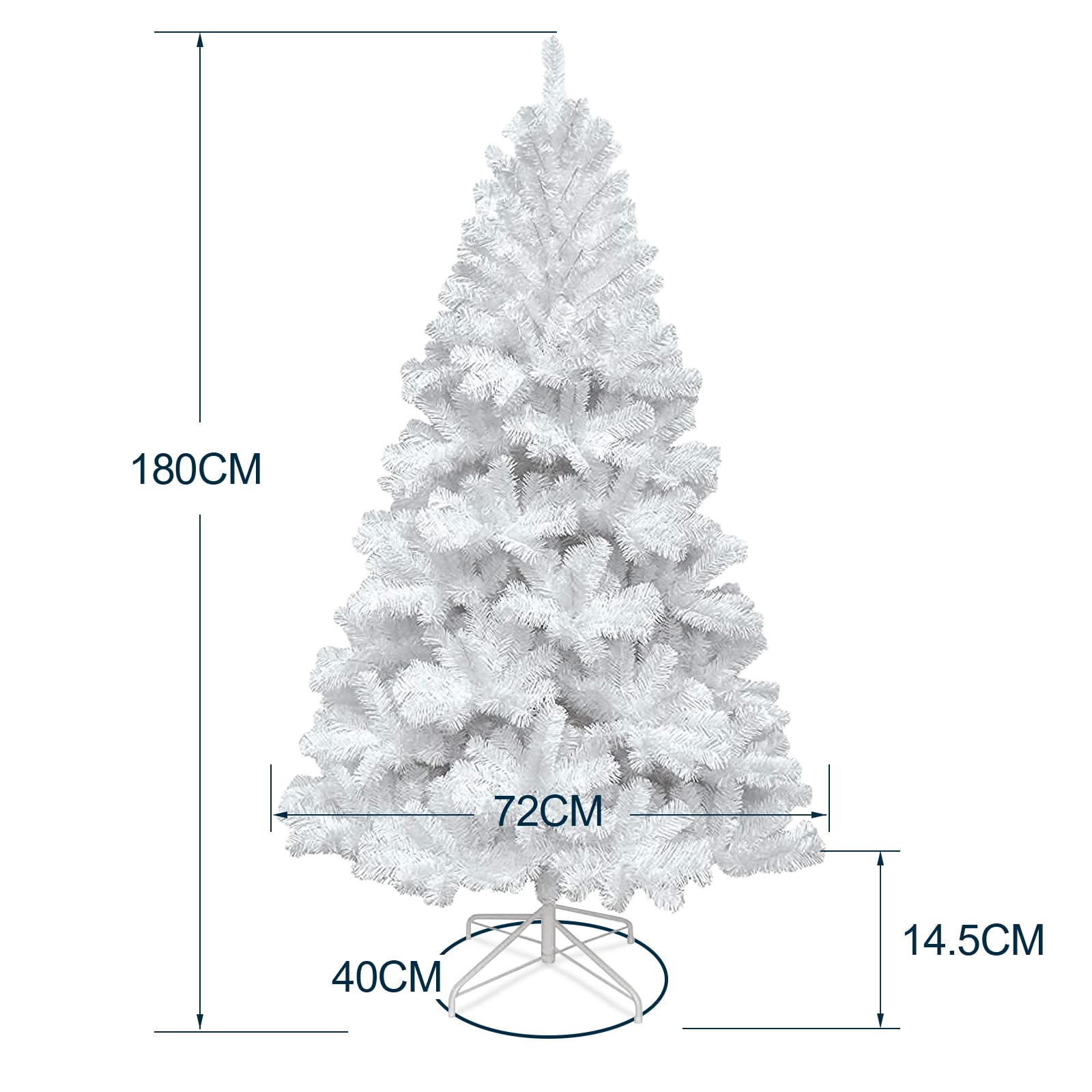 Uten 6FT Artificial White Christmas Tree with Solid Metal Stand & 600 Branches for New Year Party Christmas Decorations Indoor and Outdoor 180CM Christmas Tree White, Easy Assembly