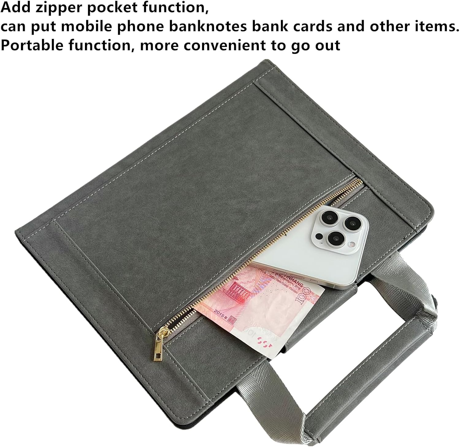 Dteck for Apple iPad mini (A17 Pro/6th Generation) Smart Folio Case 8.3" 2024/2021 Model with Handle/Zipper Pocket, Auto Sleep Wake, Magnetic Closure, PU Leather Protective Fold Stand Cover, Gray