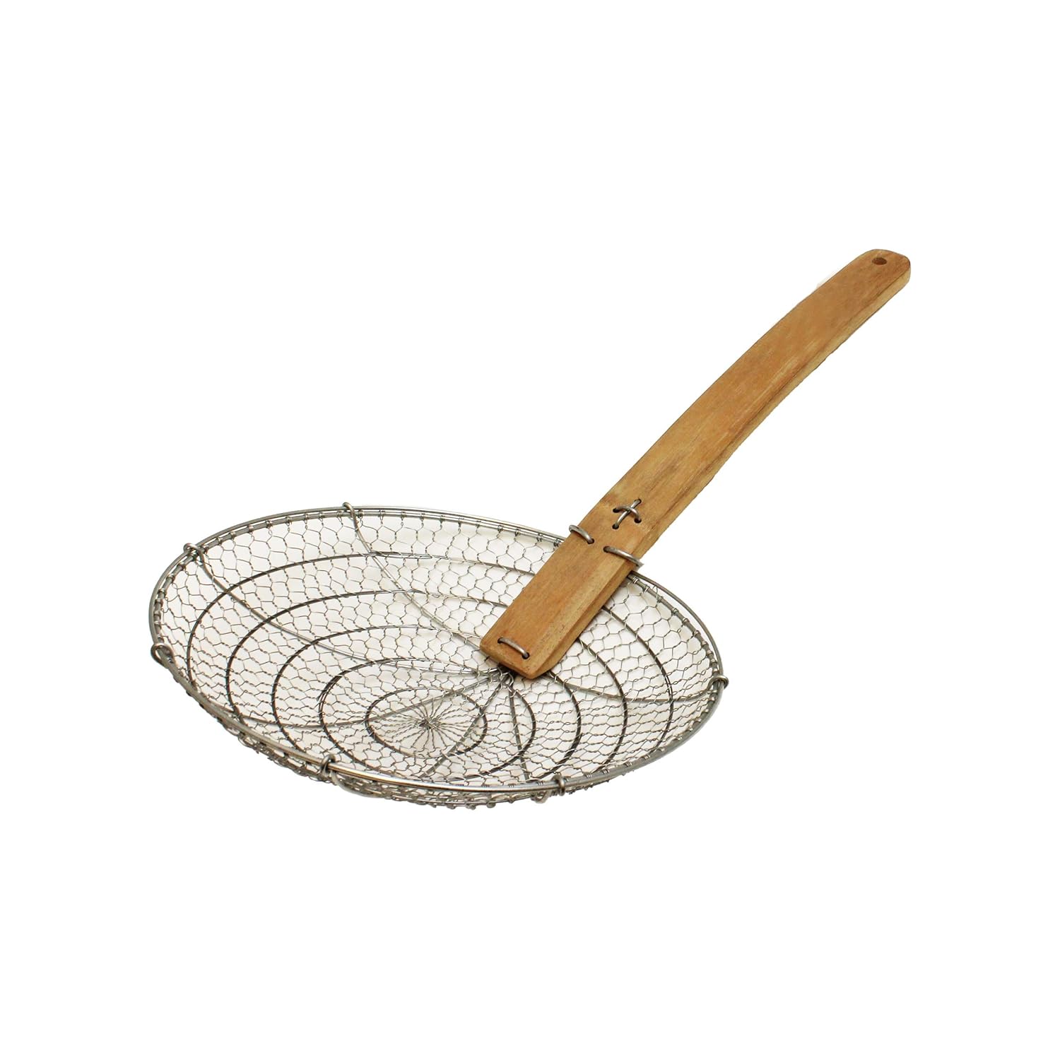 Thunder Group SLSKR010GV Skimmer, 10" Dia., 21-5/8" Long, Round, coarse mesh Wire, Riveted Bamboo Handle, Galvanized Steel