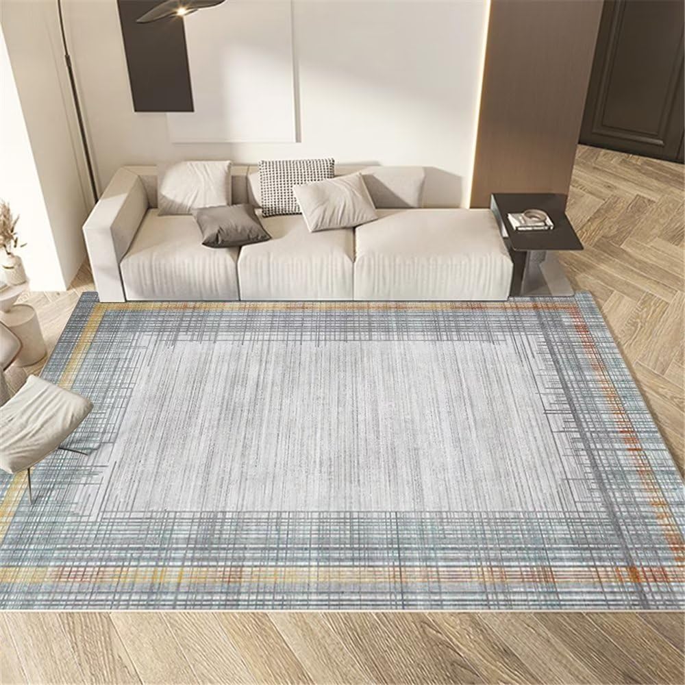 Tapis moquette grand salon gris 140x200cm abstrait et lavable en machine pour chambre adulte